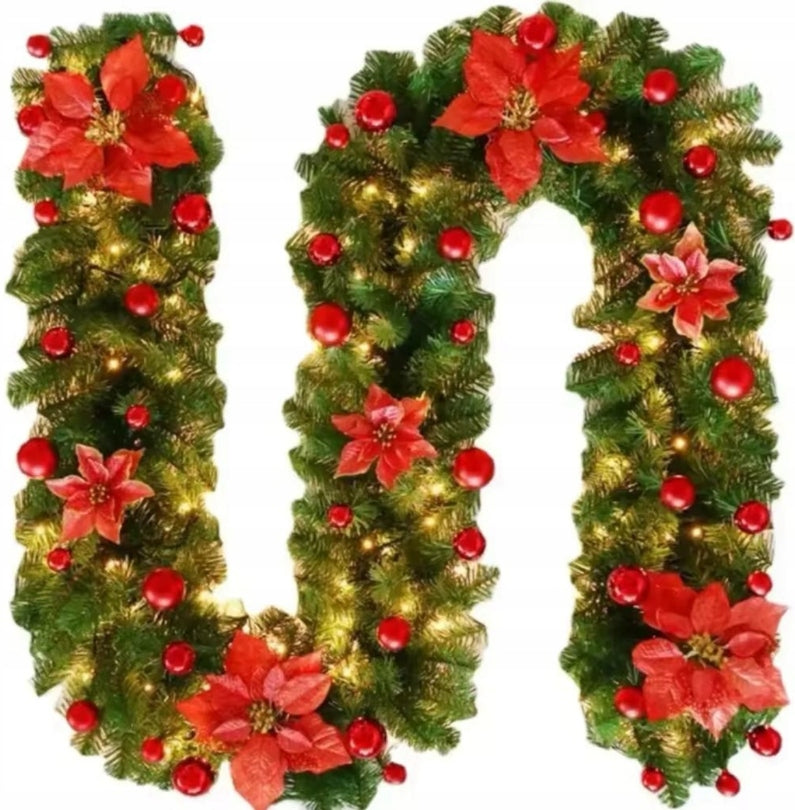 Kalėdinė girlianda tiršta su LED lemputėmis 270 cm, puošmena gėlė, AUKŠČIAUSIA KOKYBĖ