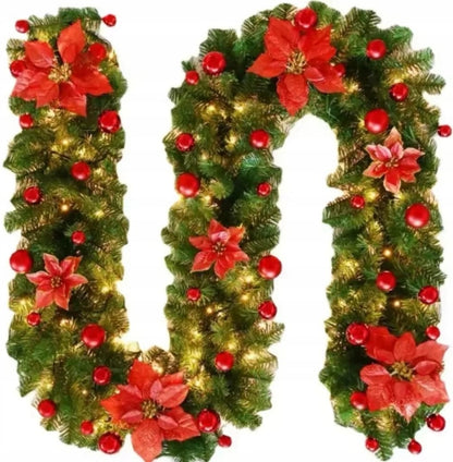 Kalėdinė girlianda tiršta su LED lemputėmis 270 cm, puošmena gėlė, AUKŠČIAUSIA KOKYBĖ