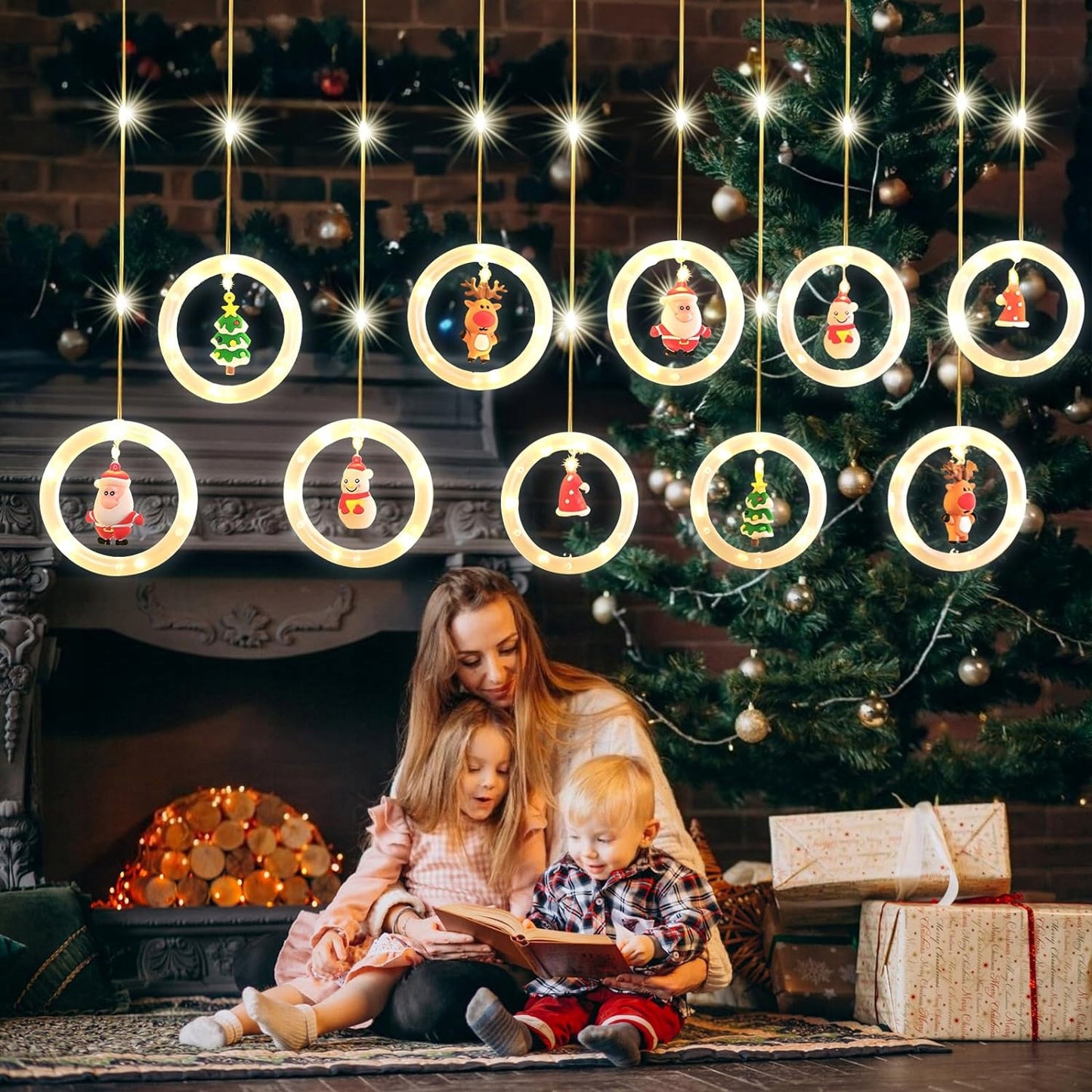 KALĖDINĖ GIRLIANDA ANT LANGŲ, LEMPUTĖS, VITRAŽAS x10, APŠVIETIMAS, UŽUOLAIDA