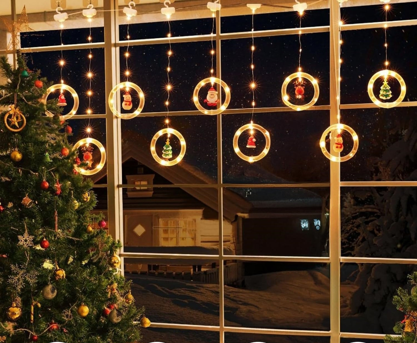 KALĖDINĖ GIRLIANDA ANT LANGŲ, LEMPUTĖS, VITRAŽAS x10, APŠVIETIMAS, UŽUOLAIDA