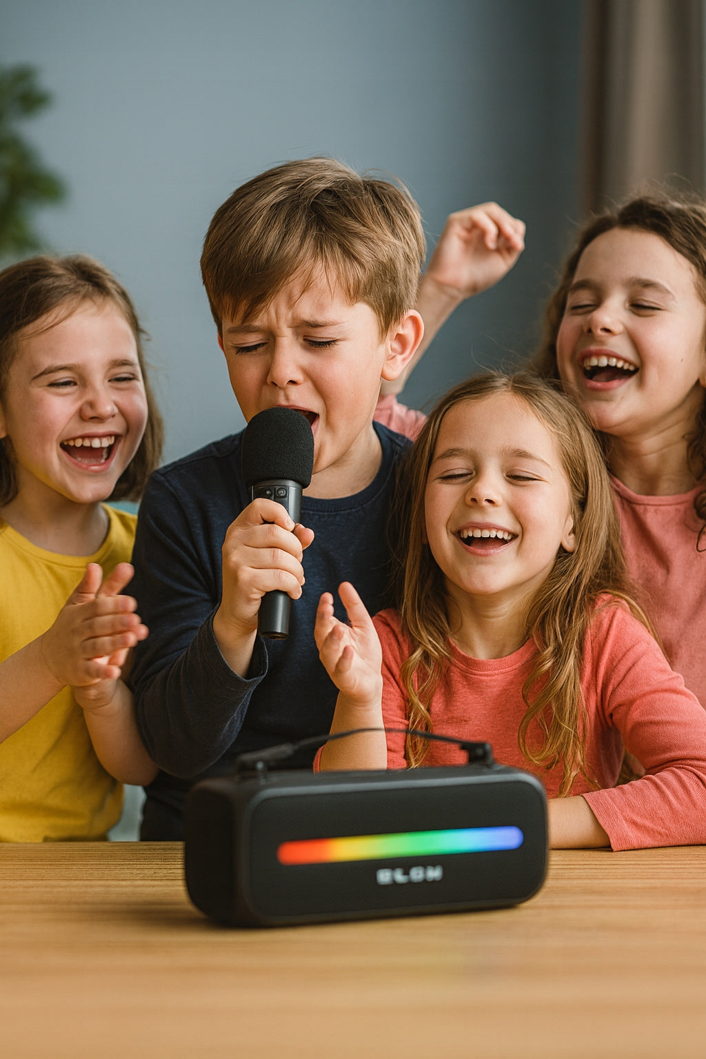 VAIKŲ KARAOKĖ GARSIAKALBIS BLUETOOTH RGB BELAIDIS NEŠIOJAMASIS + MIKROFONAS