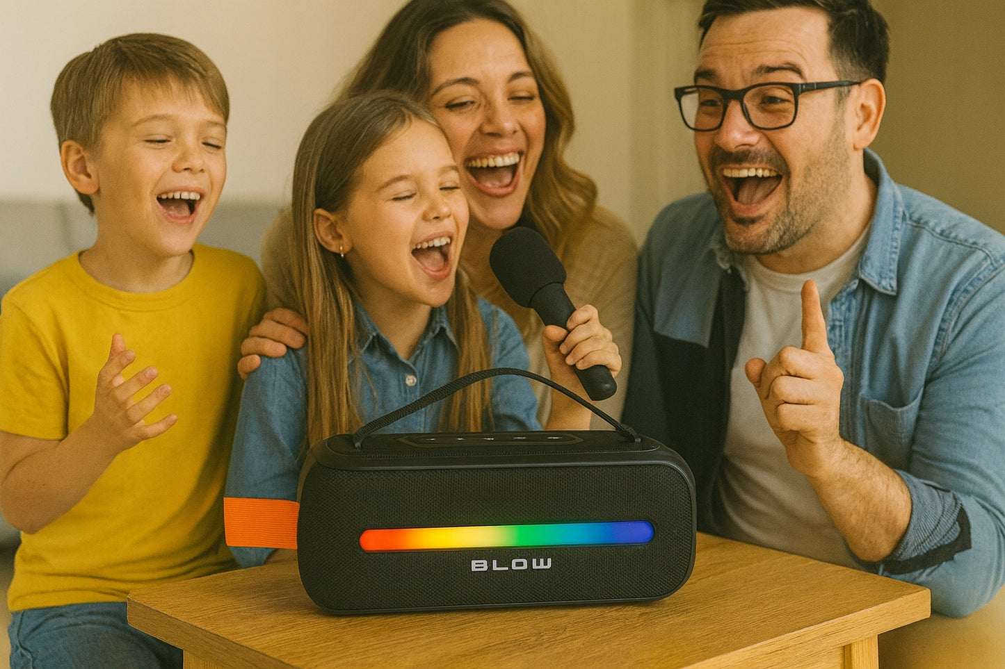 VAIKŲ KARAOKĖ GARSIAKALBIS BLUETOOTH RGB BELAIDIS NEŠIOJAMASIS + MIKROFONAS