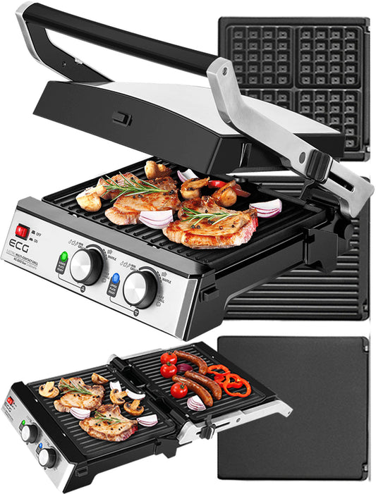 Elektrinis grilis ECG KG 2033 Panini, vafliai, BBQ 3-in-1 2000W tvirtas