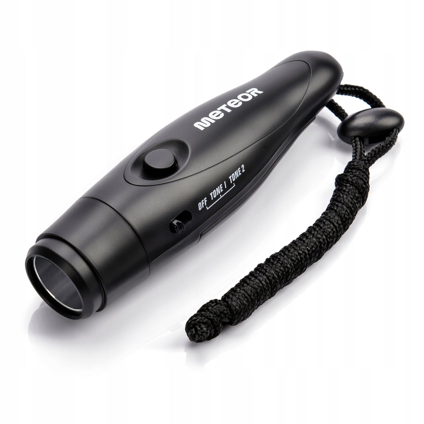 Elektroninis švilpukas METEOR, 125dB didelis garsumas, su raišteliu, juodas