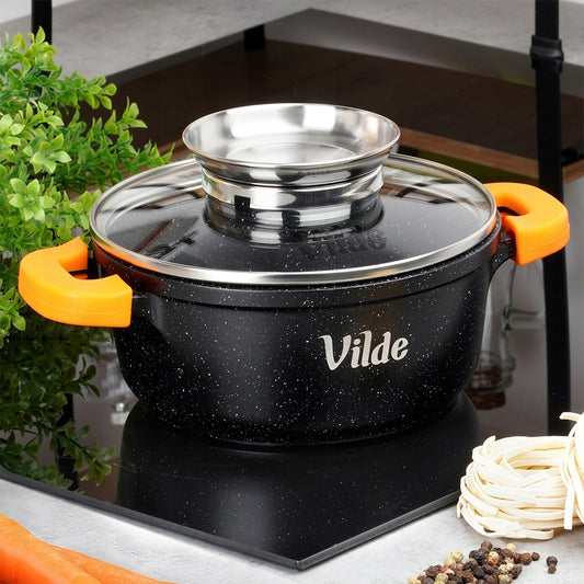 Granitinis puodas su dangčiu troškinimui, virimui, kepimui, 16 cm, 1,2 L