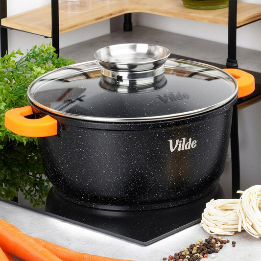 Granito puodas su dangčiu virimui, troškinimui, kepimui 24 cm 4L