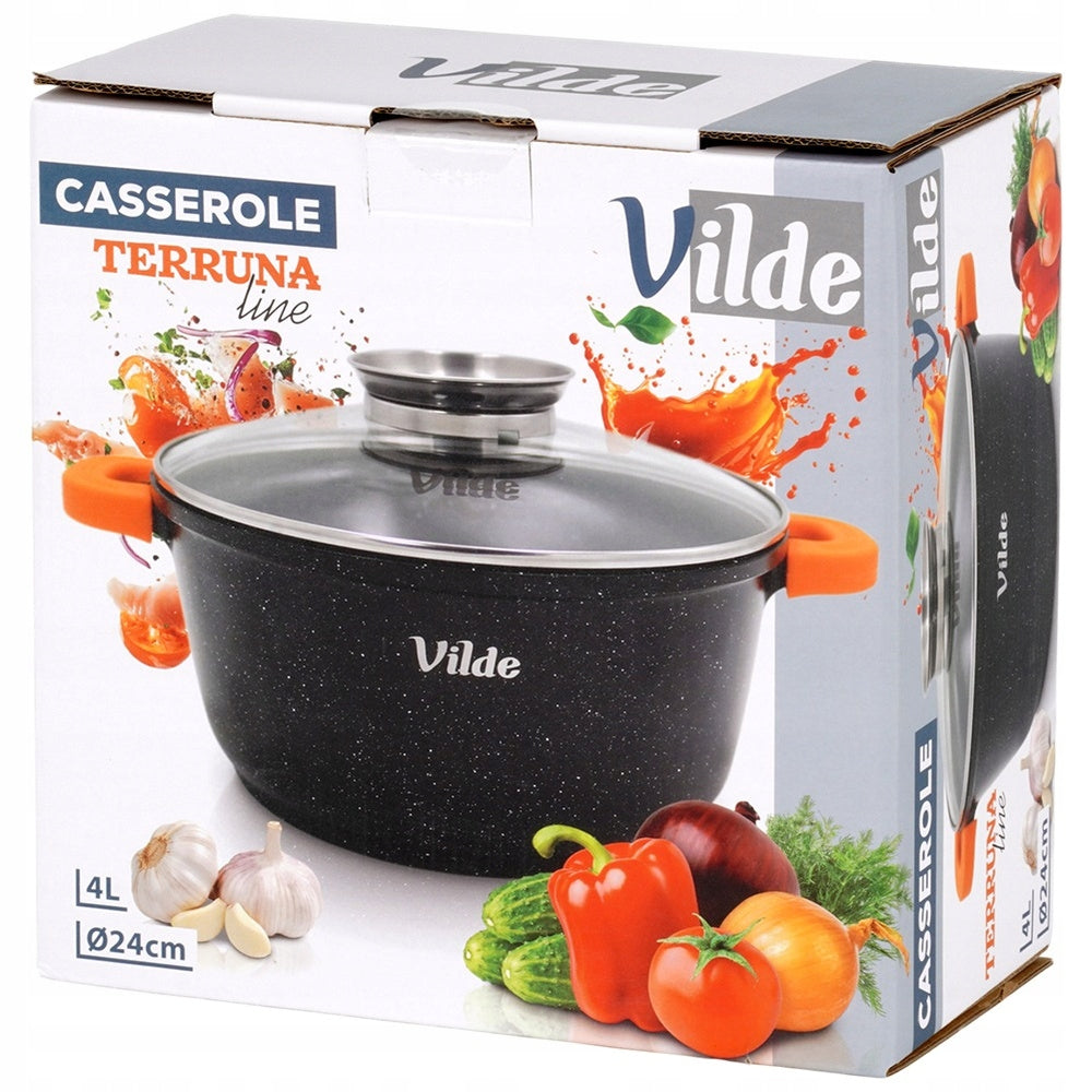 Granito puodas su dangčiu virimui, troškinimui, kepimui 24 cm 4L