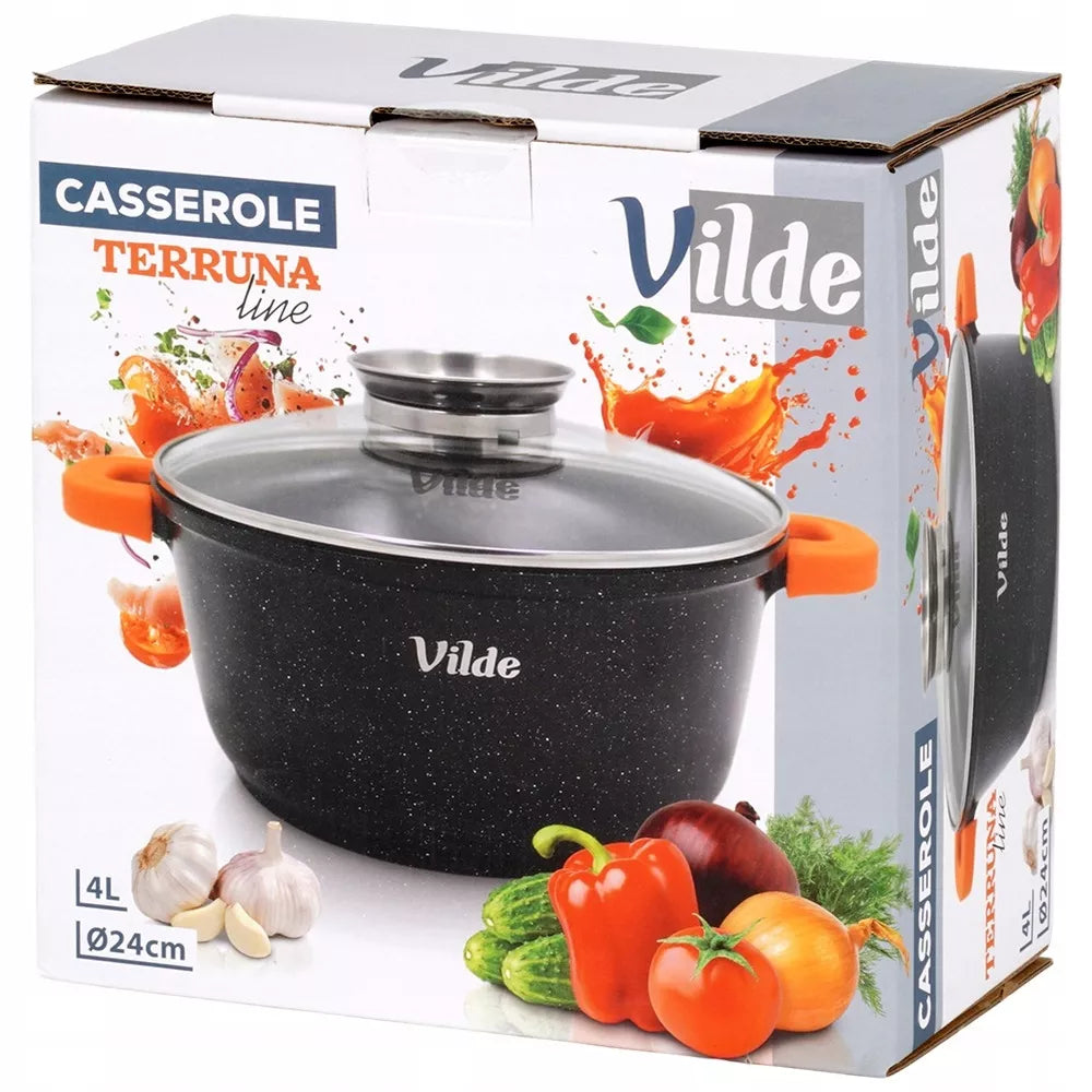 Granito puodas su dangčiu virimui, troškinimui, kepimui 24 cm 4L