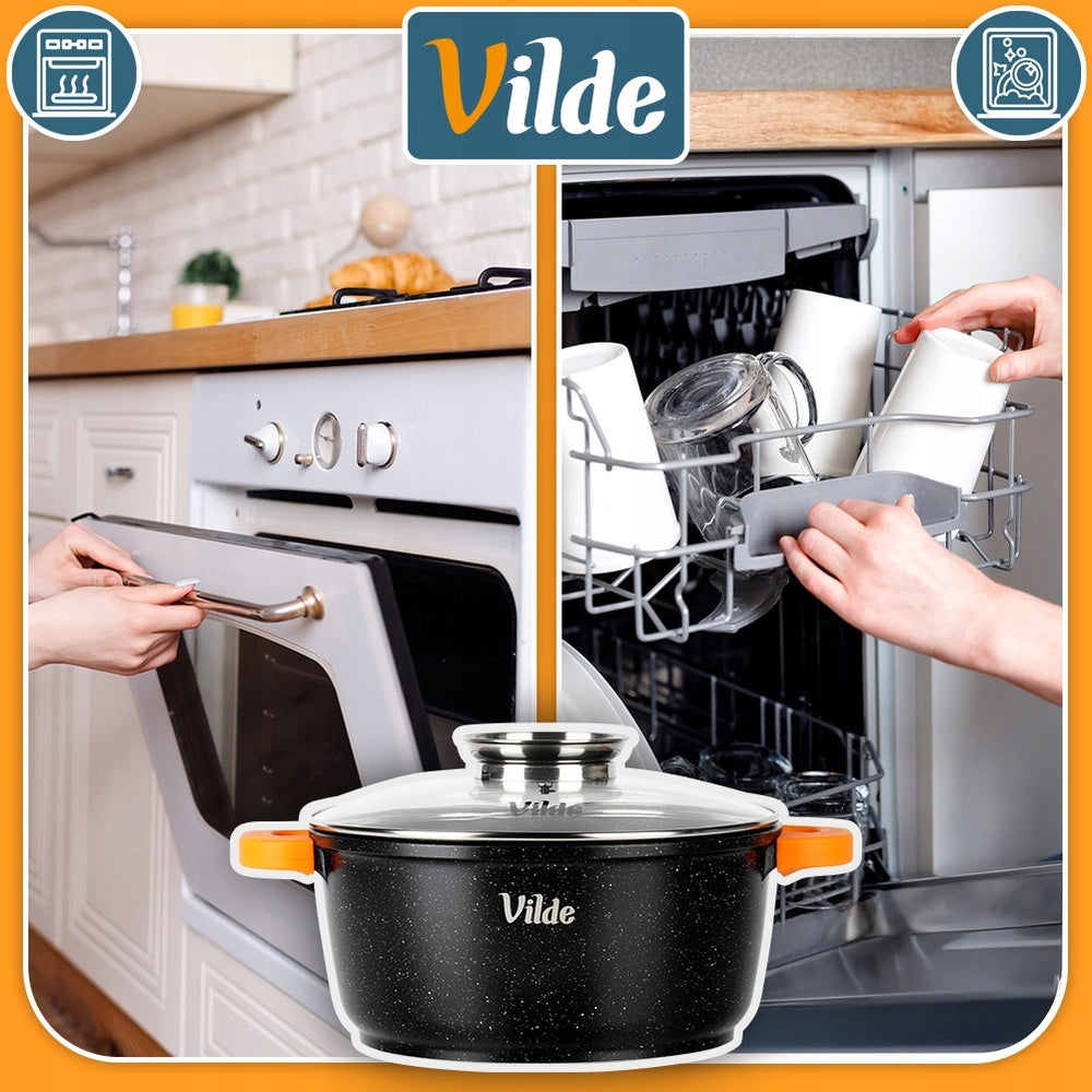 Granito puodas su dangčiu virimui, troškinimui, kepimui 24 cm 4L