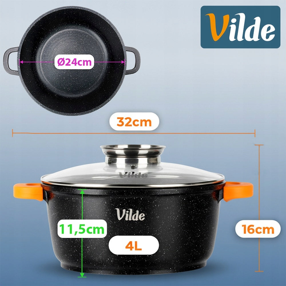 Granito puodas su dangčiu virimui, troškinimui, kepimui 24 cm 4L