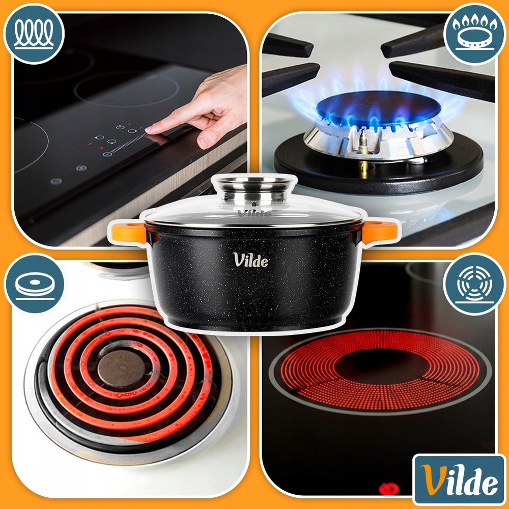 Granito puodas su dangčiu virimui, troškinimui, kepimui 24 cm 4L