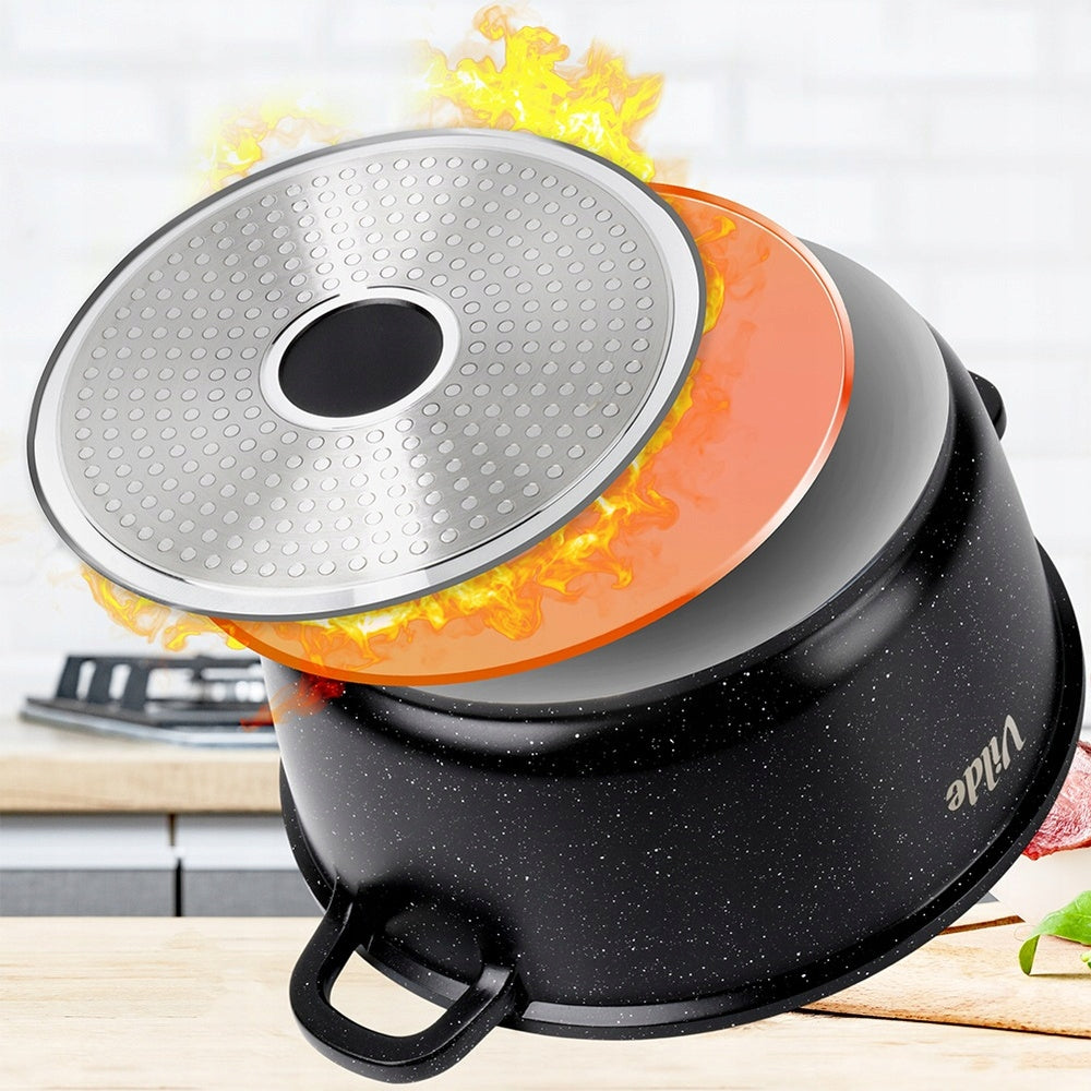 Granito puodas su dangčiu virimui, troškinimui, kepimui 24 cm 4L