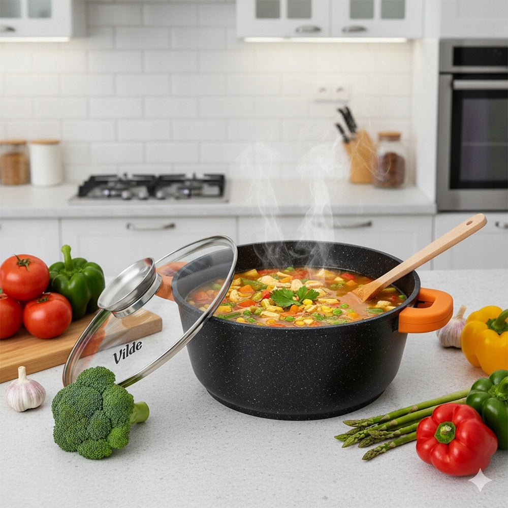 Granito puodas su dangčiu virimui, troškinimui, kepimui 24 cm 4L