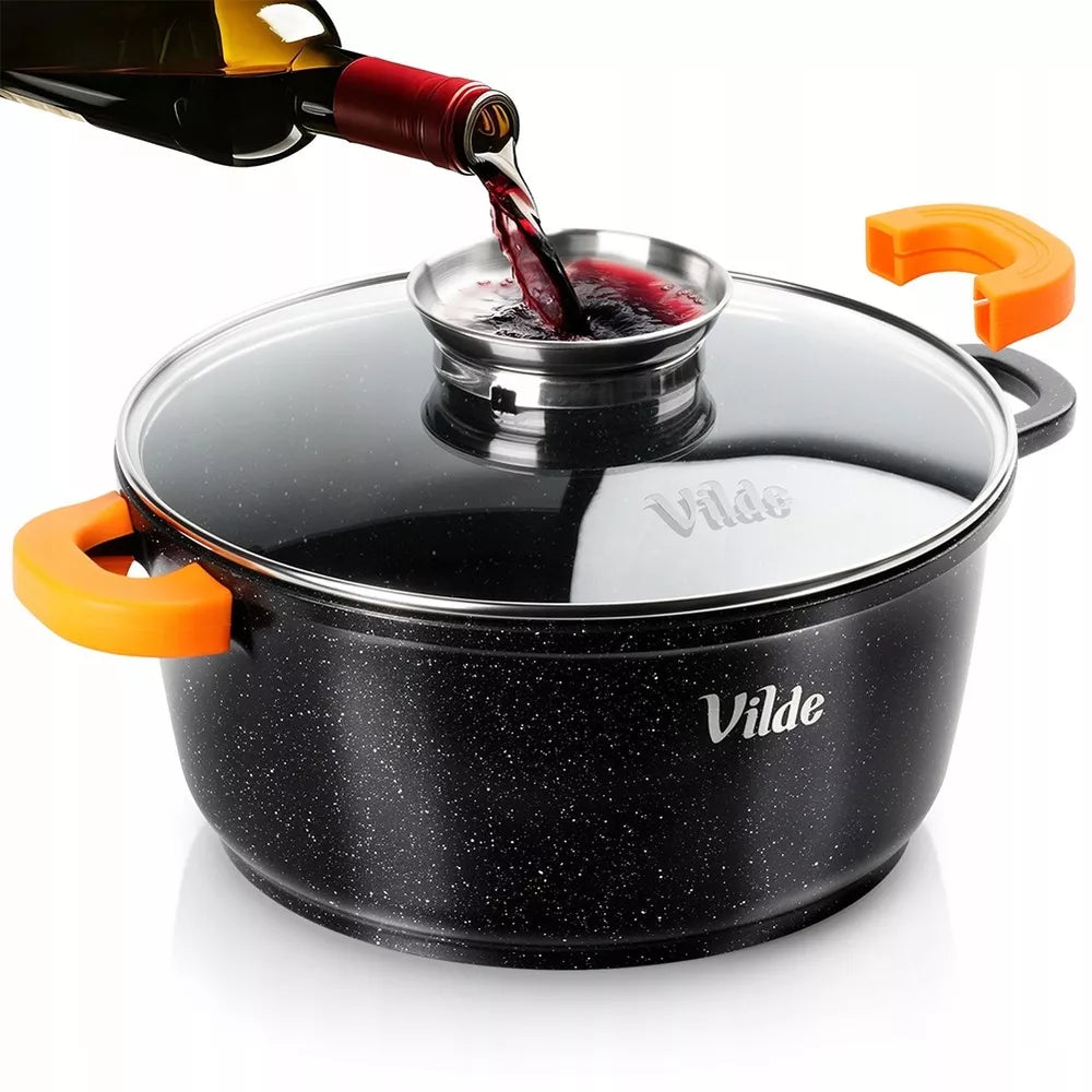 Granito puodas su dangčiu virimui, troškinimui, kepimui 24 cm 4L