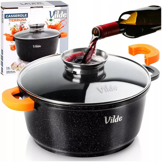 Granito puodas su dangčiu virimui, troškinimui, kepimui 24 cm 4L