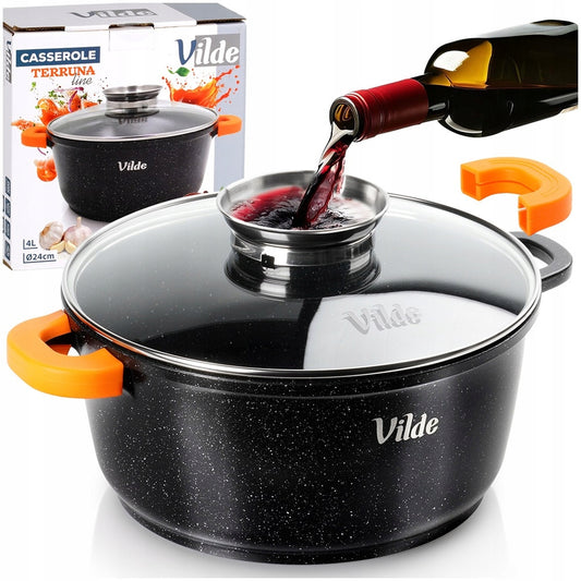 Granito puodas su dangčiu virimui, troškinimui, kepimui 24 cm 4L