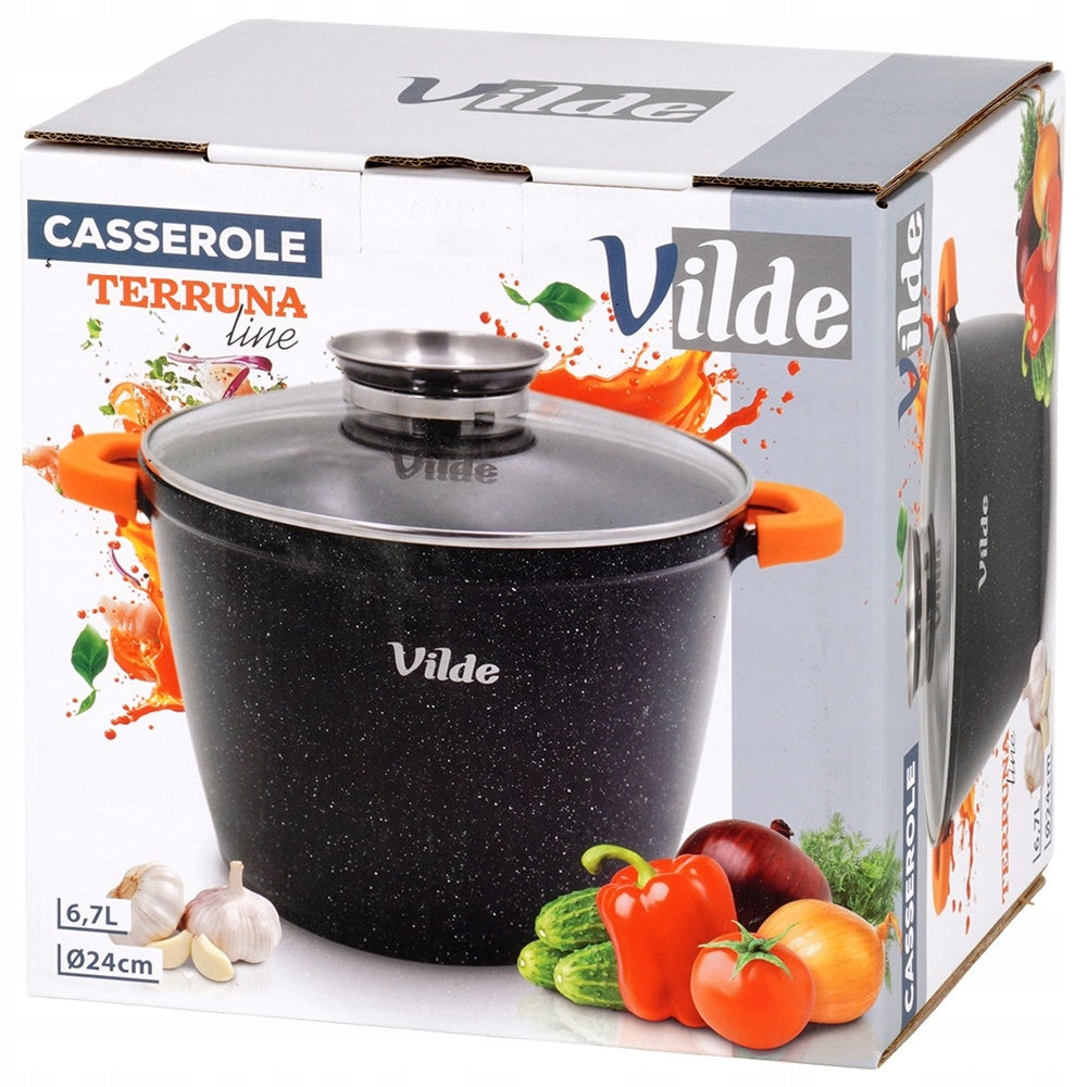 GRANITINIS puodas su dangčiu virimui, troškinimui, kepimui 24 cm 6,7L