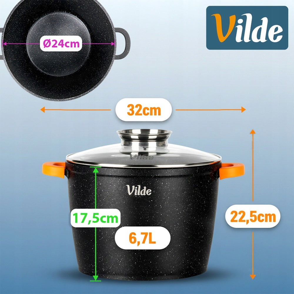 GRANITINIS puodas su dangčiu virimui, troškinimui, kepimui 24 cm 6,7L