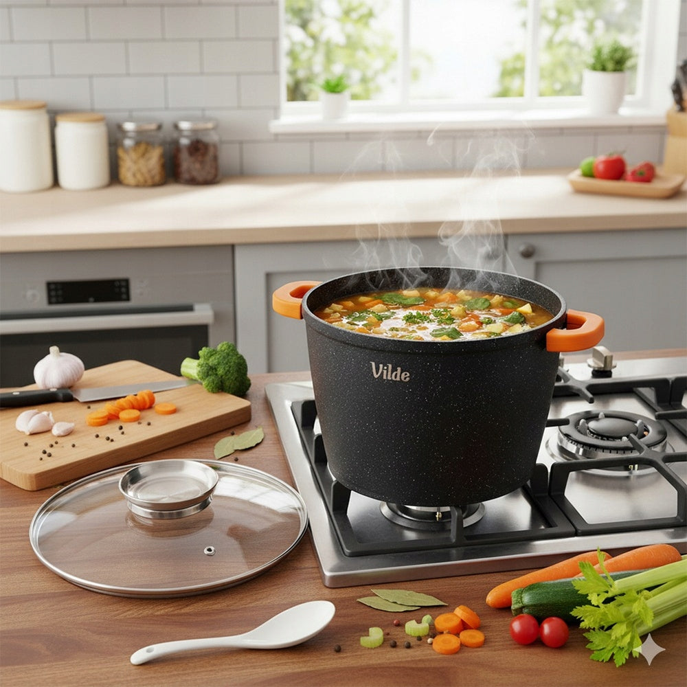 GRANITINIS puodas su dangčiu virimui, troškinimui, kepimui 24 cm 6,7L