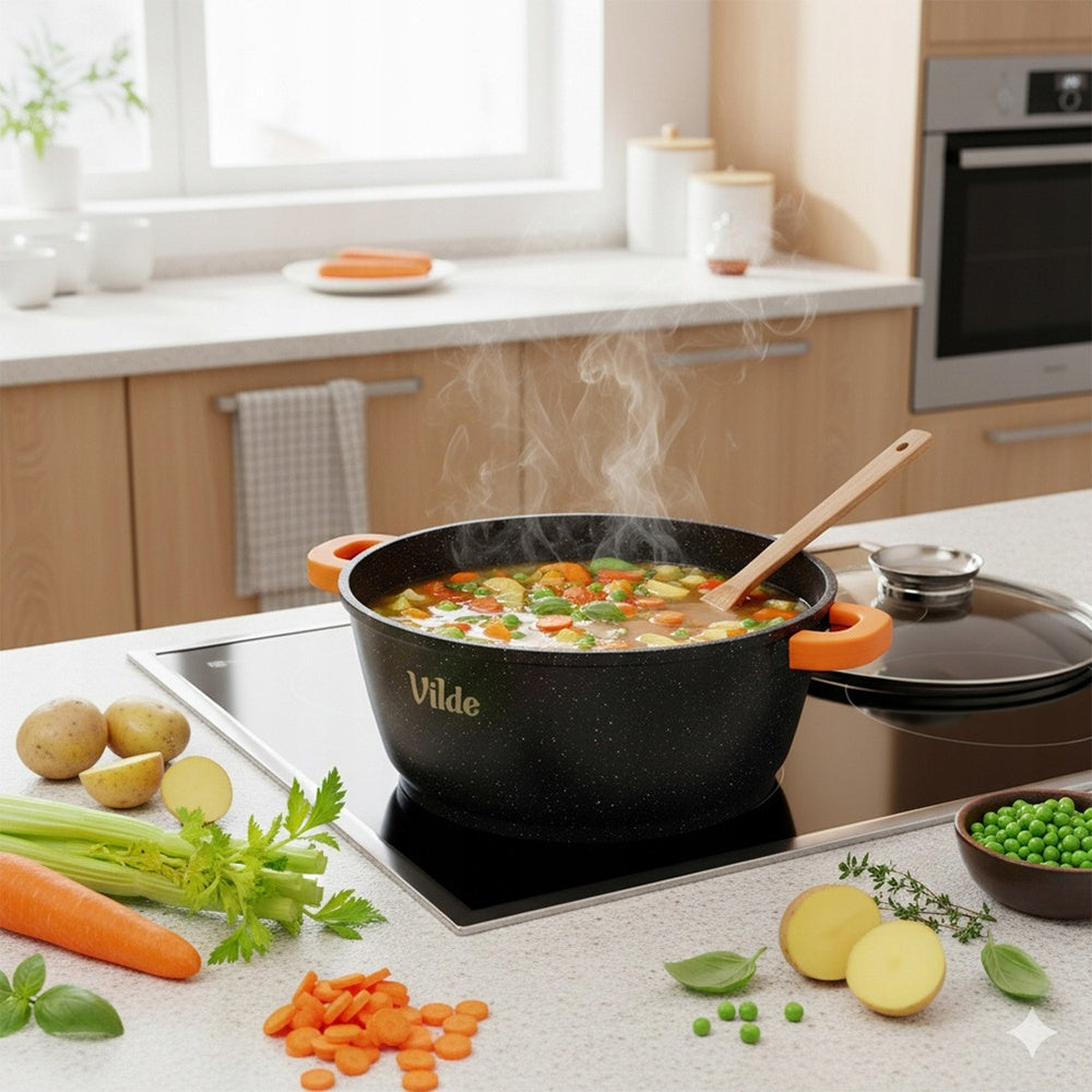 GRANITINIS puodas su dangčiu virimui, troškinimui, kepimui 28 cm 5,8L