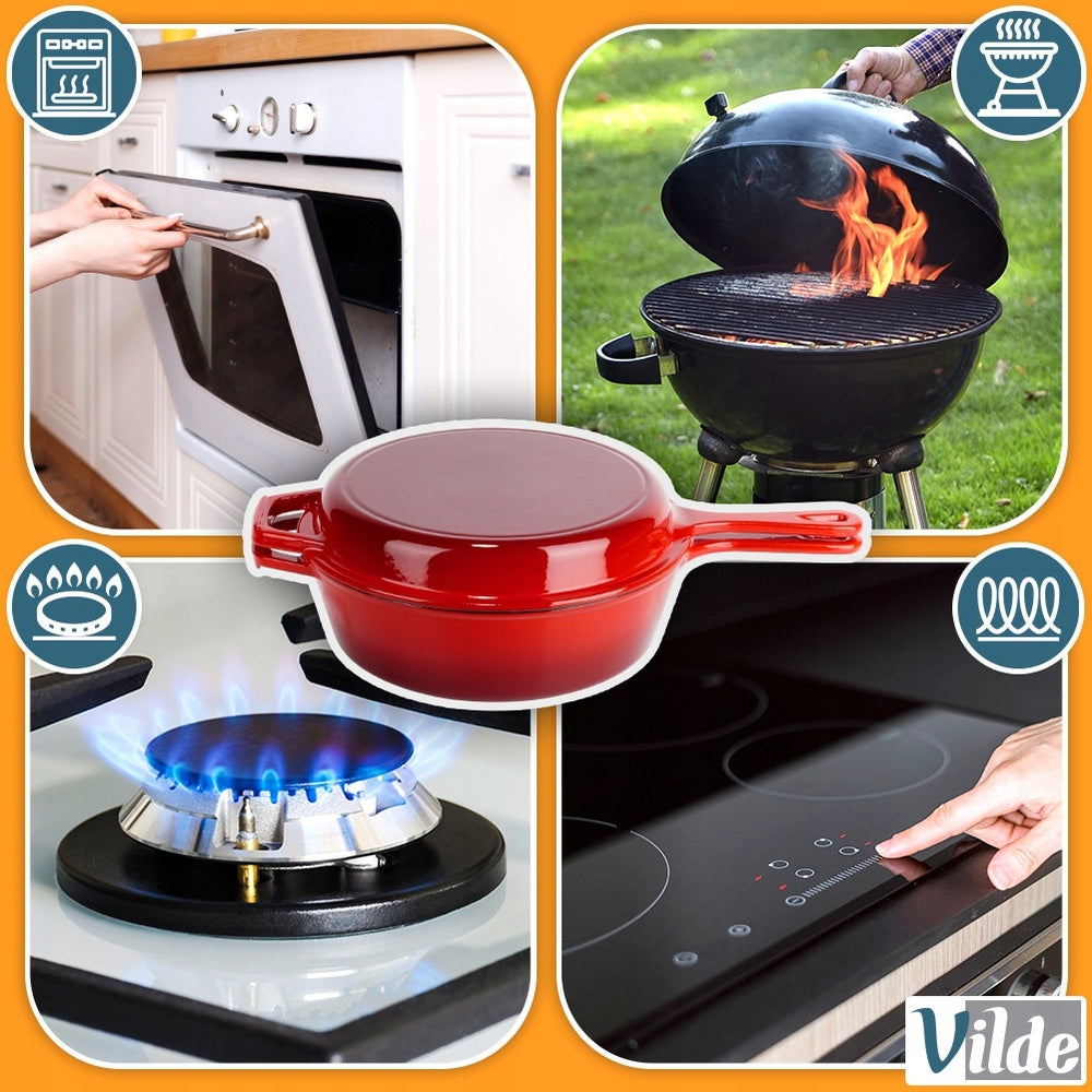 Emaliuotas ketaus puodas, "rondele", troškintuvas, troškintukas, keptuvė, 2in1