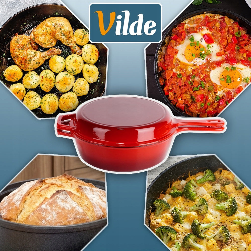 Emaliuotas ketaus puodas, "rondele", troškintuvas, troškintukas, keptuvė, 2in1