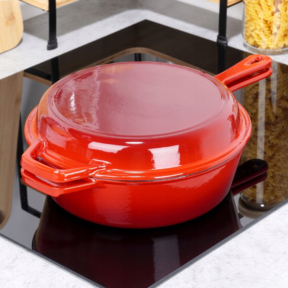 Emaliuotas ketaus puodas, "rondele", troškintuvas, troškintukas, keptuvė, 2in1