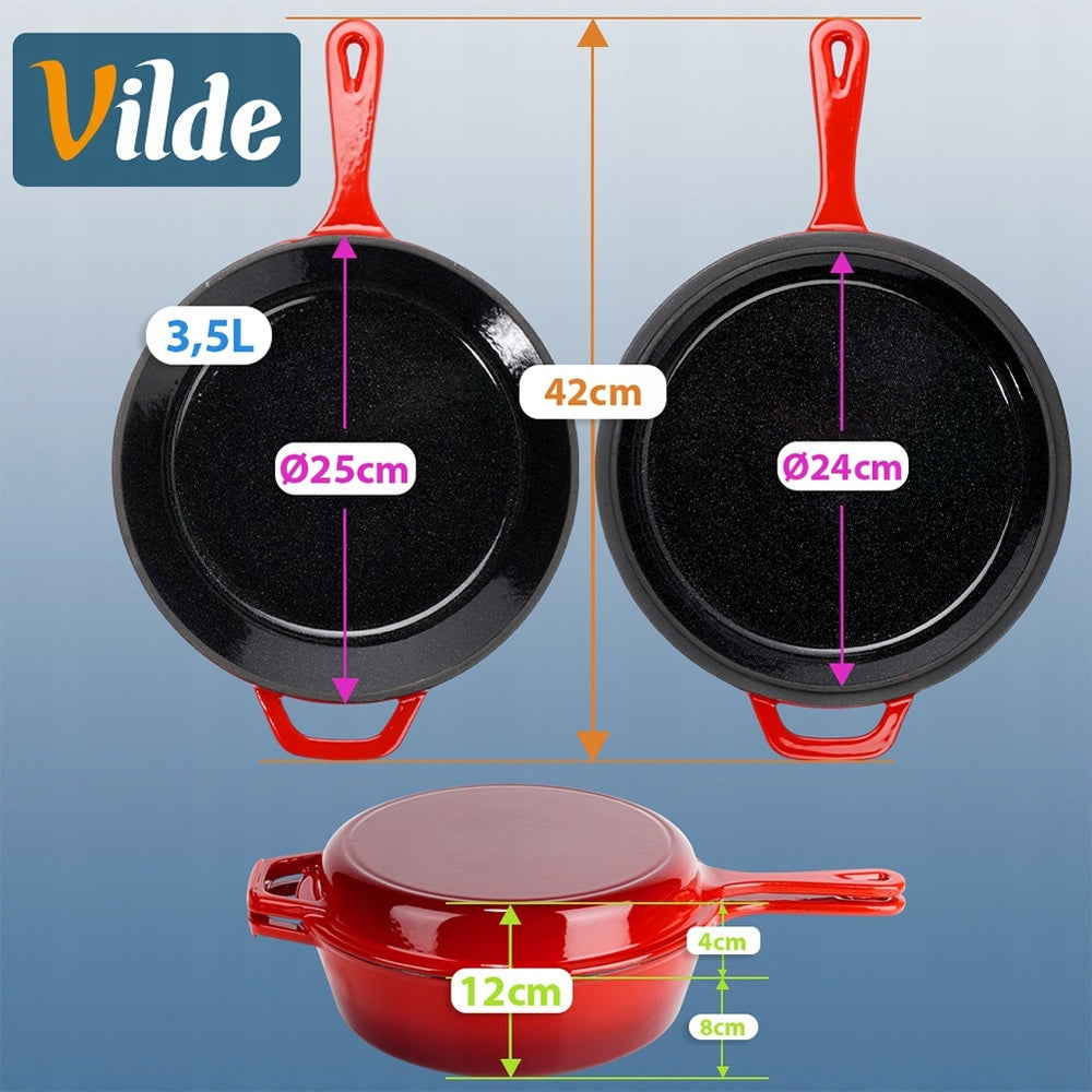 Emaliuotas ketaus puodas, "rondele", troškintuvas, troškintukas, keptuvė, 2in1