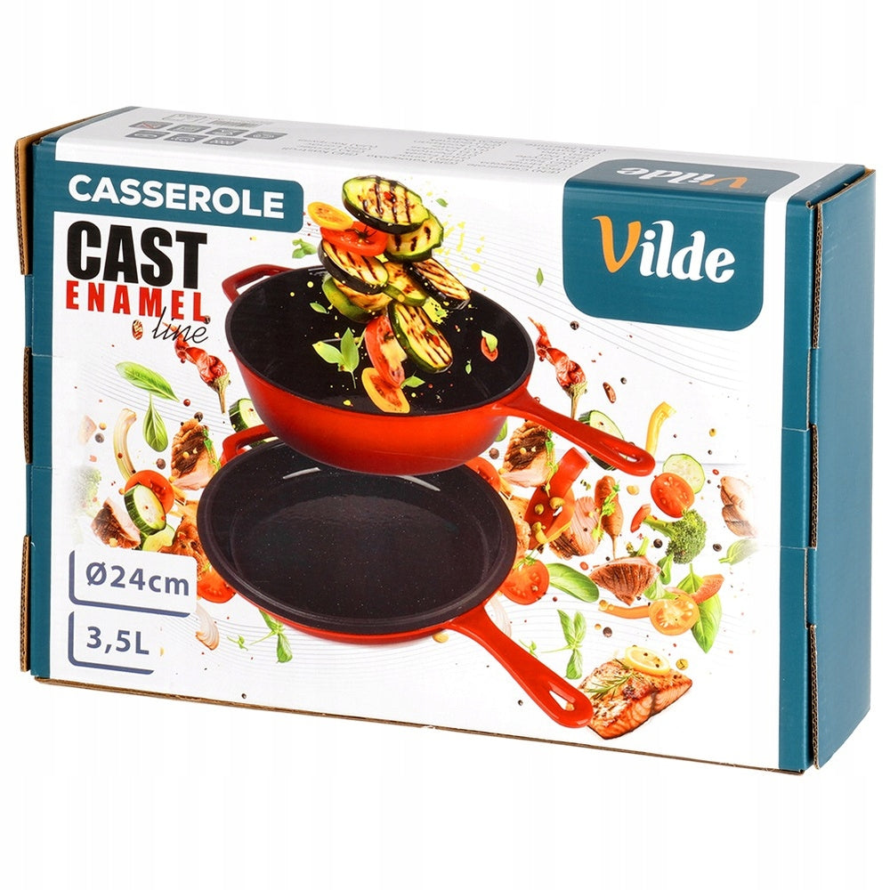 Emaliuotas ketaus puodas, "rondele", troškintuvas, troškintukas, keptuvė, 2in1