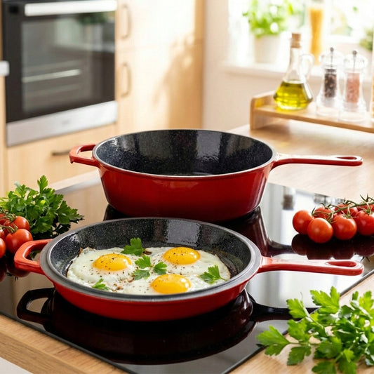 Emaliuotas ketaus puodas, "rondele", troškintuvas, troškintukas, keptuvė, 2in1