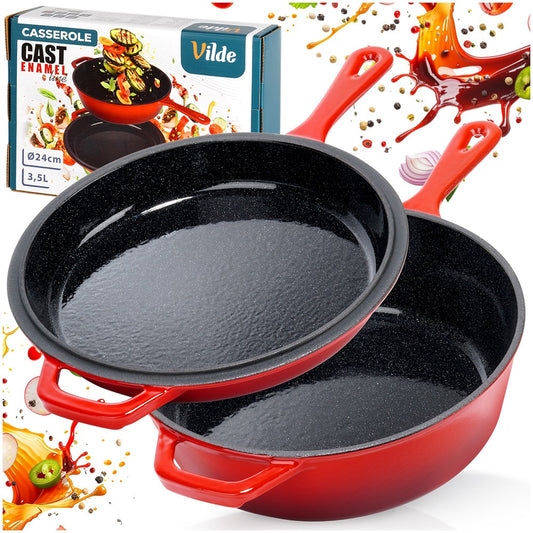 Emaliuotas ketaus puodas, "rondele", troškintuvas, troškintukas, keptuvė, 2in1