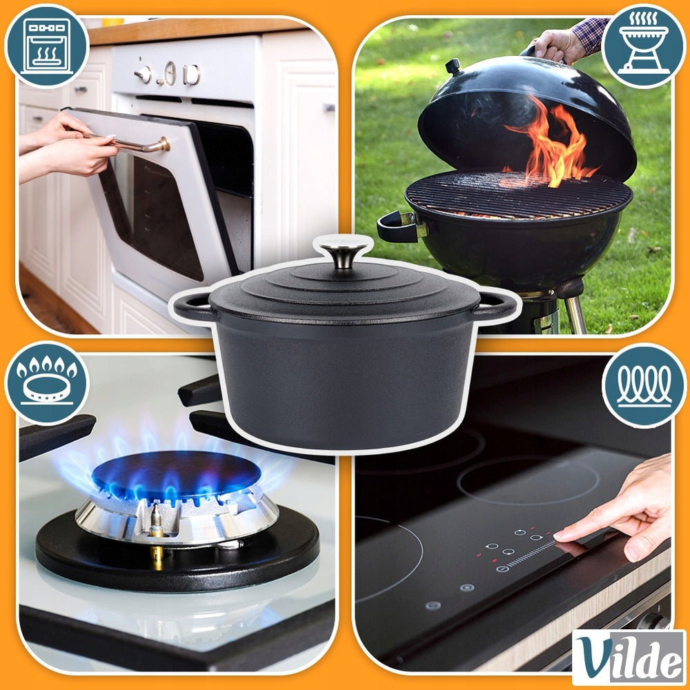 Keta iš ketaus su dangčiu troškintuvui gaminti, kepti, troškinti 3,9L