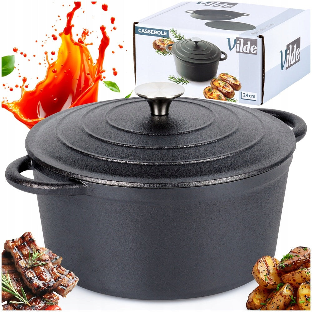 Keta iš ketaus su dangčiu troškintuvui gaminti, kepti, troškinti 3,9L