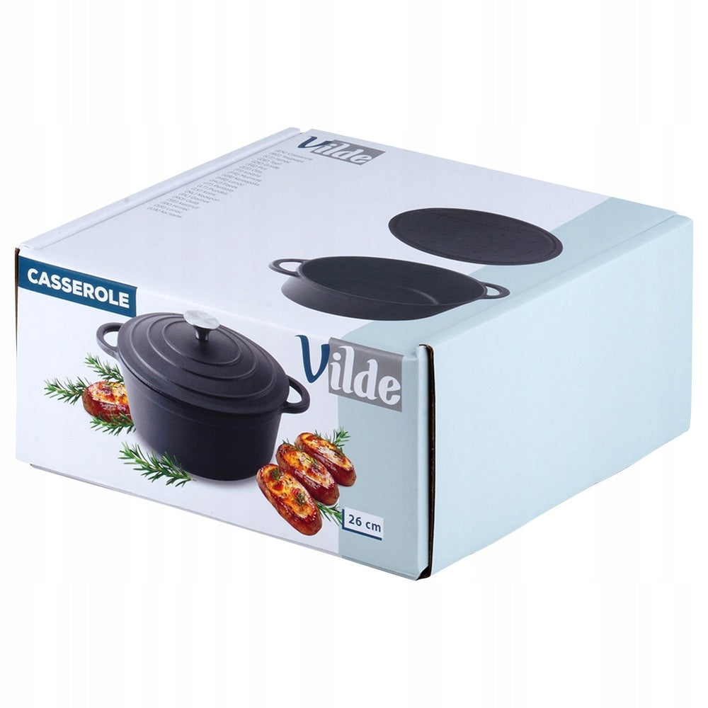 Ketaus puodas su dangčiu, troškintuvas, kepimo forma, apvalus 26 cm 5L