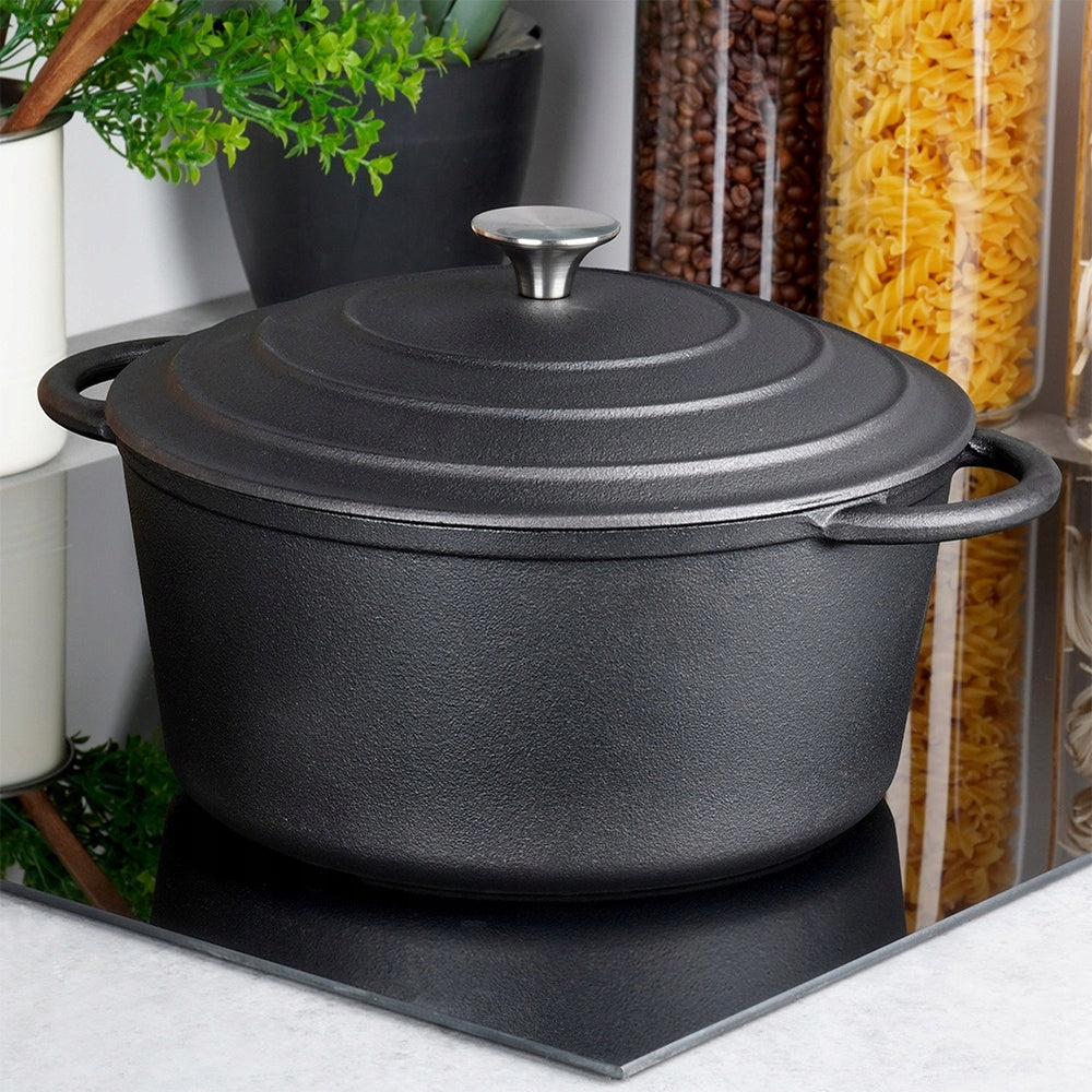 Ketaus puodas su dangčiu, troškintuvas, kepimo forma, apvalus 26 cm 5L