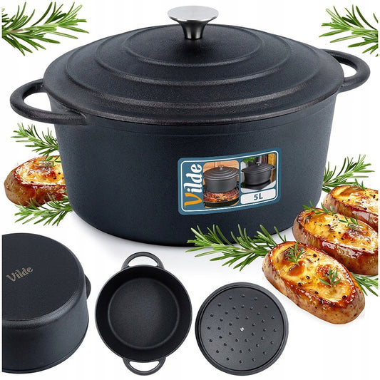 Ketaus puodas su dangčiu, troškintuvas, kepimo forma, apvalus 26 cm 5L