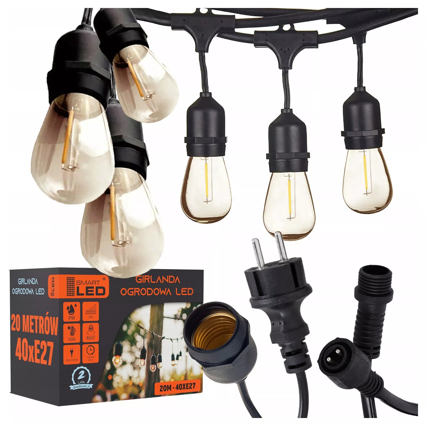 SODO GIRLIANDA ŠVIESOS GRANDINĖ 20M 40X LED E27