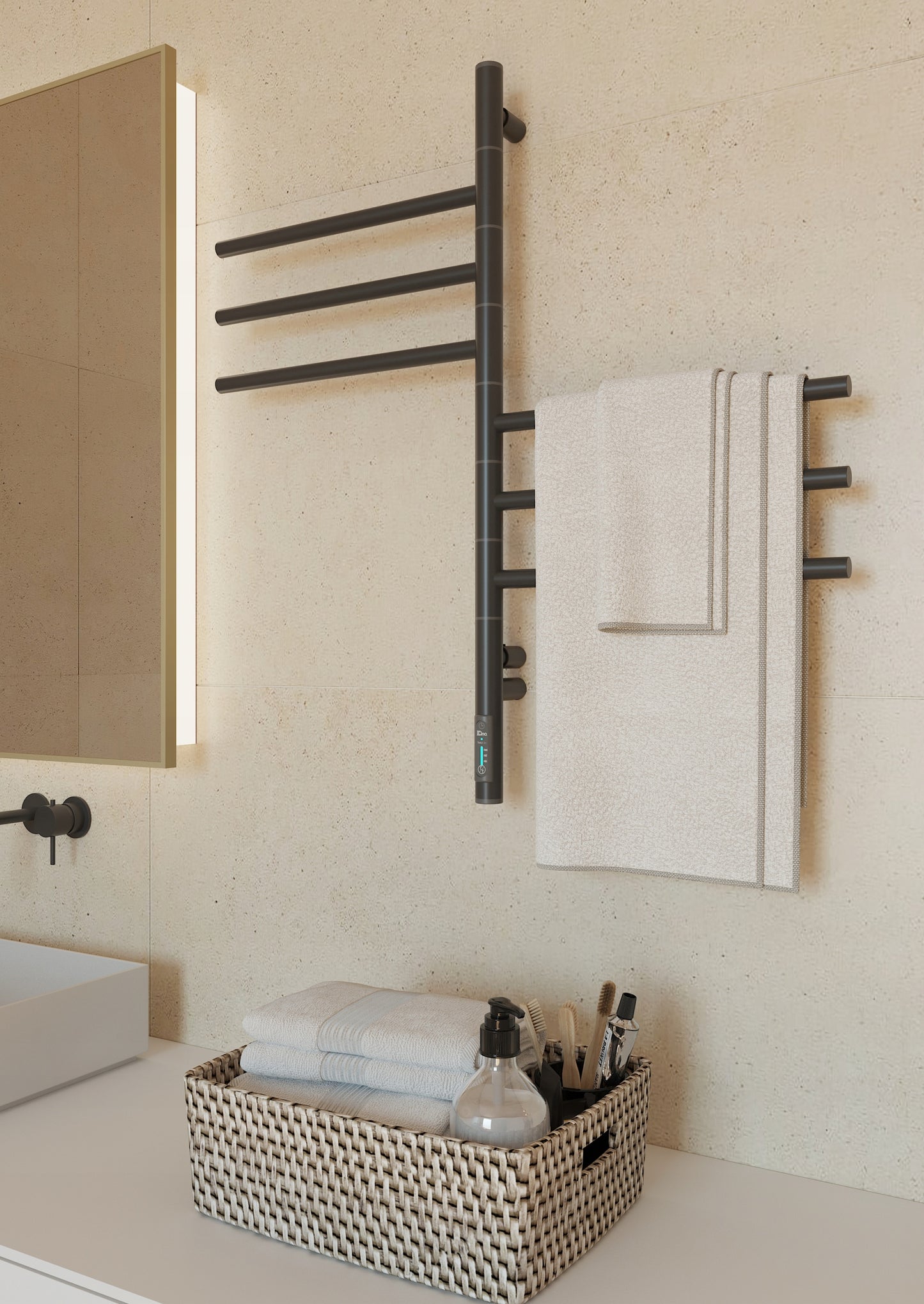 Elektrinis vonios rankšluosčių džiovintuvas JUDANČIOS DALYS, energiją taupantis 78 W, juodas