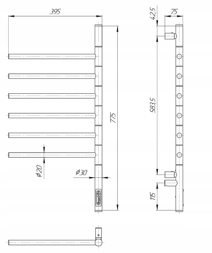 Elektrinis vonios rankšluosčių džiovintuvas JUDANČIOS DALYS, energiją taupantis 78 W, juodas