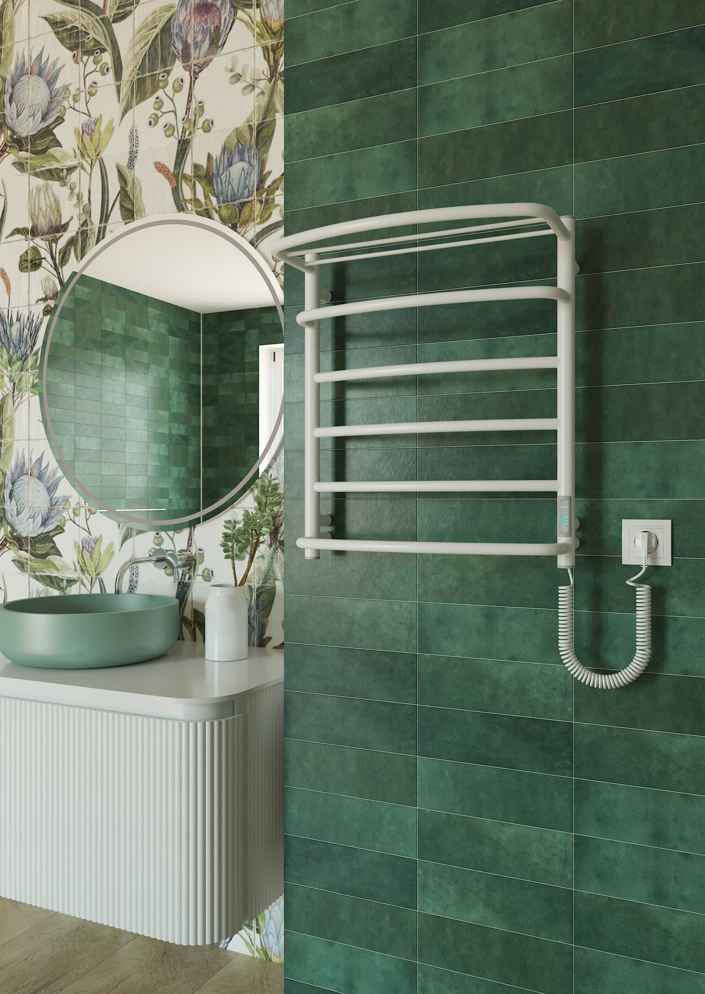 Elektrinis rankšluosčių džiovintuvas su lentyna baltas 610x530