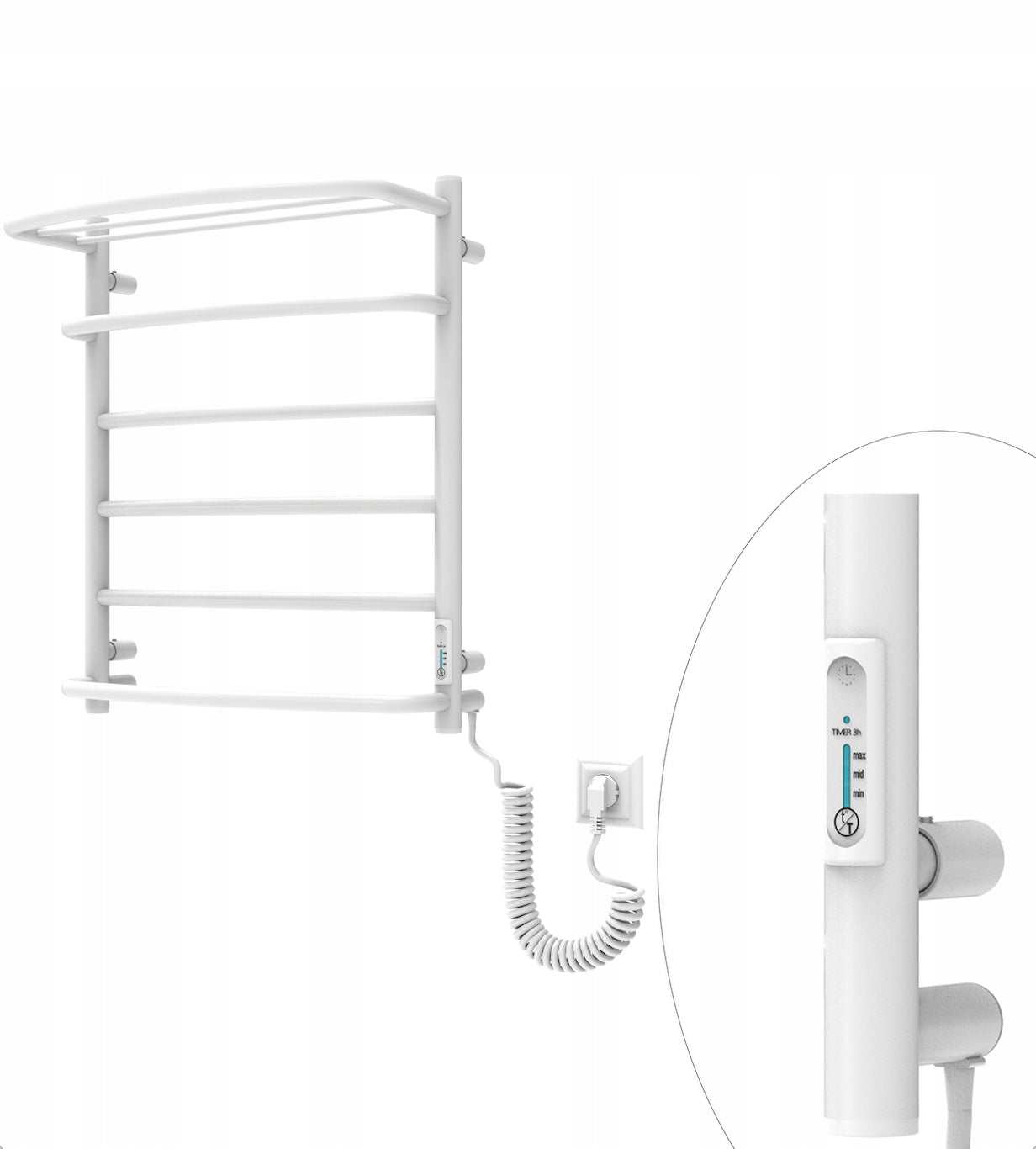 Elektrinis rankšluosčių džiovintuvas su lentyna baltas 610x530
