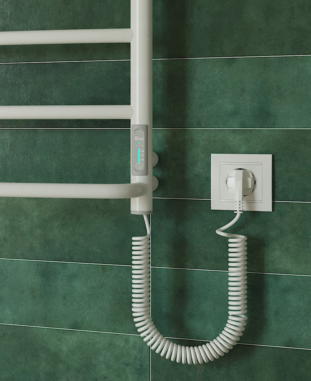 Elektrinis rankšluosčių džiovintuvas su lentyna baltas 610x530