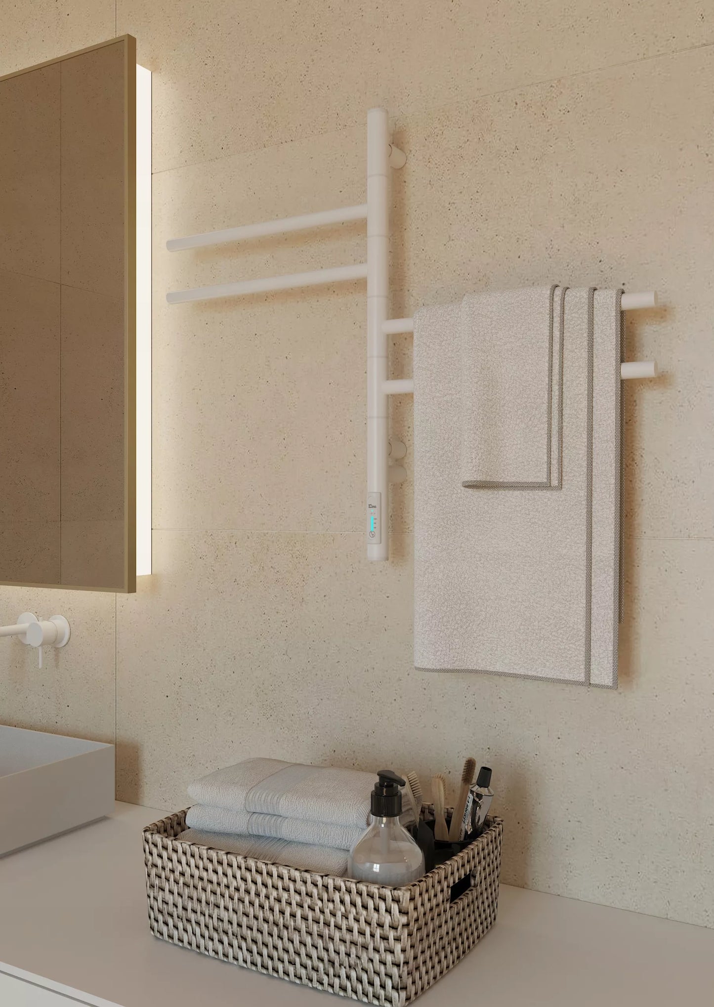 Baltas elektrinis vonios rankšluosčių džiovintuvas 57 W, SUKAMA rankenos, energiją taupantis