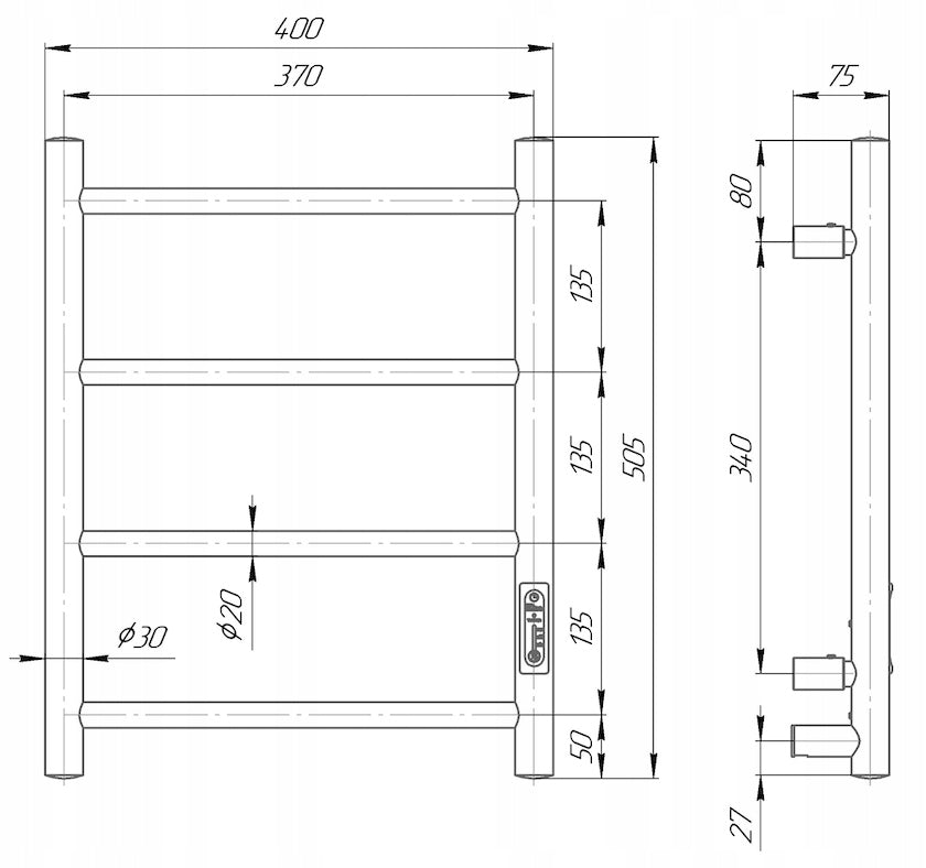 Energijos taupymo elektrinis vonios radiatoriaus 505x400 mm 35W chromas