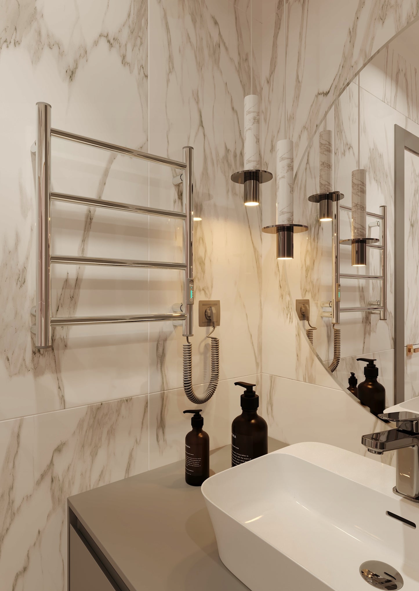 Energijos taupymo elektrinis vonios radiatoriaus 505x400 mm 35W chromas