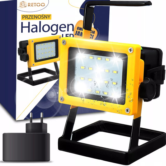 LED DARBINIS STATYBINIS PROŽEKTORIUS 30W AKUMULATORINIS NEŠIOJAMAS Galingas, Ryškus, Su kabeliu