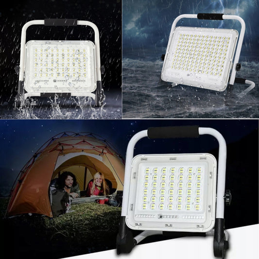 Galingas LED prožektorius 60W su akumuliatoriumi, nešiojamas, statyboms