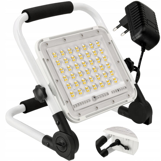 Galingas LED prožektorius 60W su akumuliatoriumi, nešiojamas, statyboms