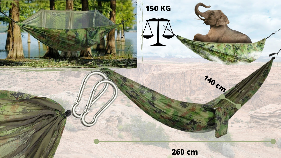 Dviejų asmenų hamakas 260x140 su moskitų tinklu SURVIVAL