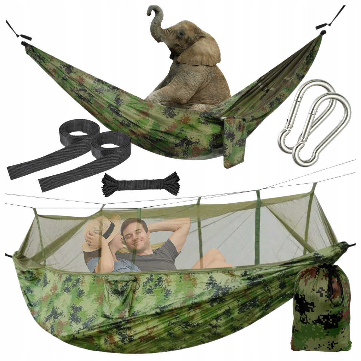 Dviejų asmenų hamakas 260x140 su moskitų tinklu SURVIVAL